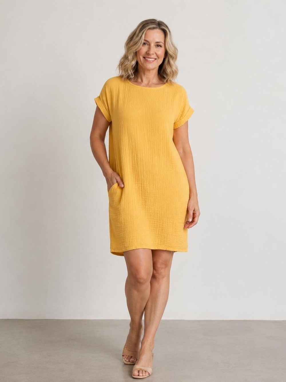 eileen fisher yellow ribbed organic cotton knit dress